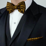 Blacksmith Leopard , Tiger Brown Adjustable Fashion Printed Bowtie and Matching Pocket Square Set for Men with Natural Stone Cufflink  - Bow ties for Tuxedo and Blazers