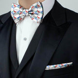 Blacksmith White Dolphin Multicolor Adjustable Fashion Printed Bowtie and Matching Pocket Square Set for Men with Natural Stone Cufflink  - Bow ties for Tuxedo and Blazers