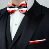 Blacksmith Red,Black and White Stripes Adjustable Fashion Printed Bowtie and Matching Pocket Square Set for Men with Natural Stone Cufflink  - Bow ties for Tuxedo and Blazers