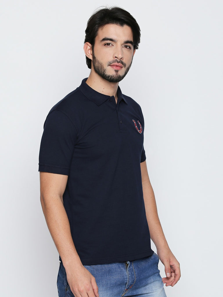 Blacksmith 100% Soft Cotton Bio Washed Navy Blue Polo Collar Cotton Tshirt for Men -Navy Blue T Shirts for Men.