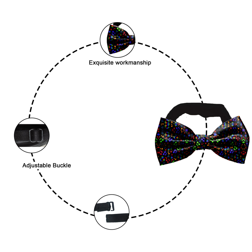 Blacksmith Black Multicolor Musical Notes Adjustable Fashion Printed Bowtie and Matching Pocket Square Set for Men with Natural Stone Cufflink  - Bow ties for Tuxedo and Blazers