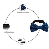 Blacksmith Navy Blue Anchor Adjustable Fashion Printed Bowtie and Matching Pocket Square Set for Men with Natural Stone Cufflink  - Bow ties for Tuxedo and Blazers