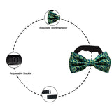 Blacksmith Abstract Blue and Green Adjustable Fashion Printed Bowtie and Matching Pocket Square Set for Men with Natural Stone Cufflink  - Bow ties for Tuxedo and Blazers