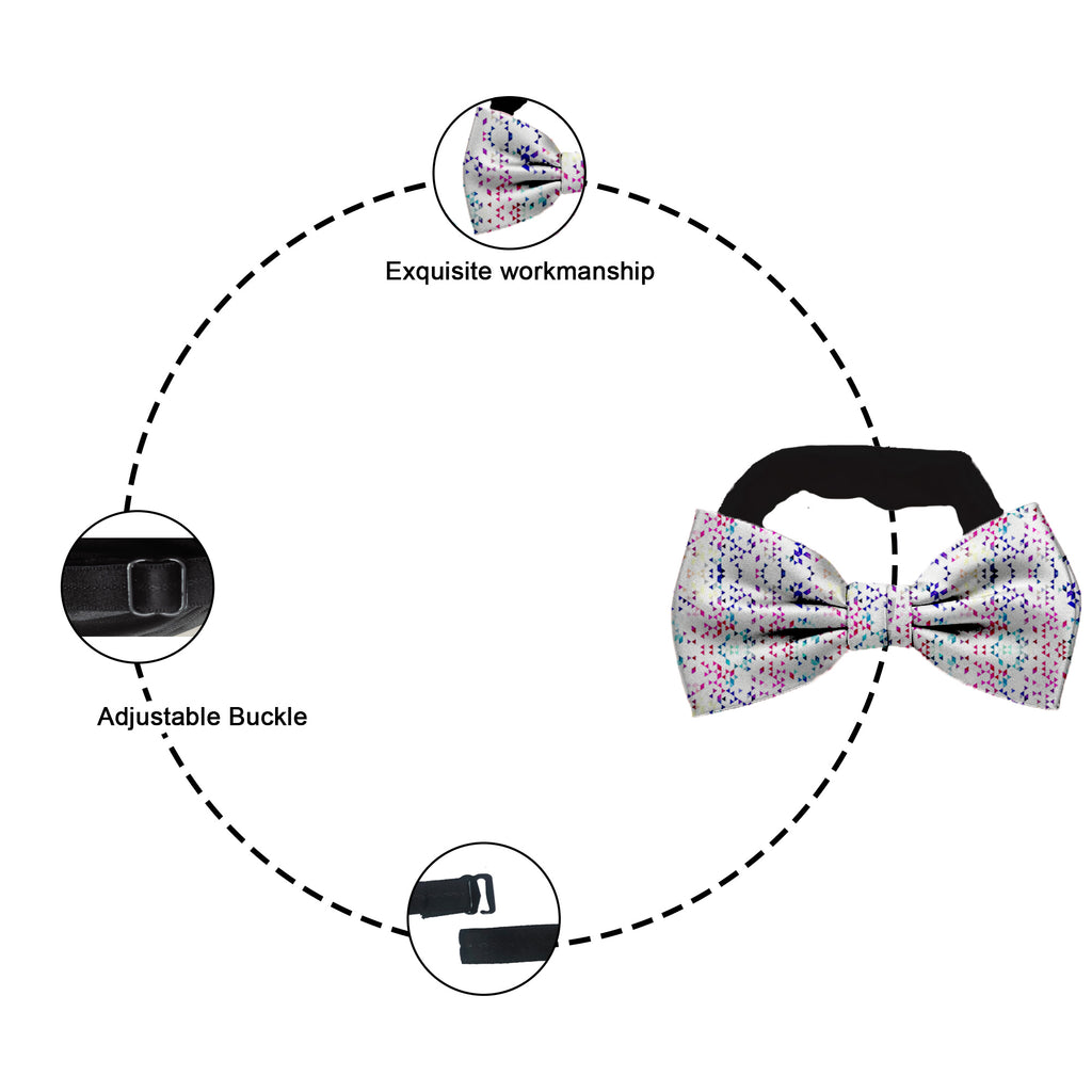 Blacksmith White Geometric Icicles Adjustable Fashion Printed Bowtie and Matching Pocket Square Set for Men with Natural Stone Cufflink  - Bow ties for Tuxedo and Blazers