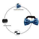 Blacksmith Deep Blue Paisley Adjustable Fashion Printed Bowtie and Matching Pocket Square Set for Men with Natural Stone Cufflink  - Bow ties for Tuxedo and Blazers