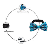 Blacksmith Water Blue Checks Adjustable Fashion Printed Bowtie and Matching Pocket Square Set for Men with Natural Stone Cufflink  - Bow ties for Tuxedo and Blazers