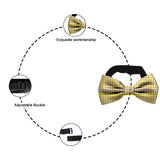 Blacksmith Yellow Gingham Checks Adjustable Fashion Printed Bowtie and Matching Pocket Square Set for Men with Natural Stone Cufflink  - Bow ties for Tuxedo and Blazers