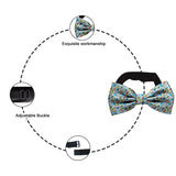 Blacksmith Sky Blue Aeroplanes Adjustable Fashion Printed Bowtie and Matching Pocket Square Set for Men with Natural Stone Cufflink  - Bow ties for Tuxedo and Blazers