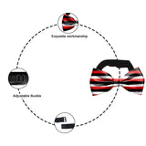 Blacksmith Red,Black and White Stripes Adjustable Fashion Printed Bowtie and Matching Pocket Square Set for Men with Natural Stone Cufflink  - Bow ties for Tuxedo and Blazers