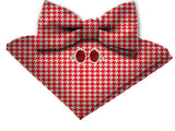 Blacksmith Red and White Houndstooth Adjustable Fashion Printed Bowtie and Matching Pocket Square Set for Men with Natural Stone Cufflink  - Bow ties for Tuxedo and Blazers