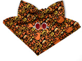 Blacksmith Black and Orange Pumpkin Adjustable Fashion Printed Bowtie and Matching Pocket Square Set for Men with Natural Stone Cufflink  - Bow ties for Tuxedo and Blazers