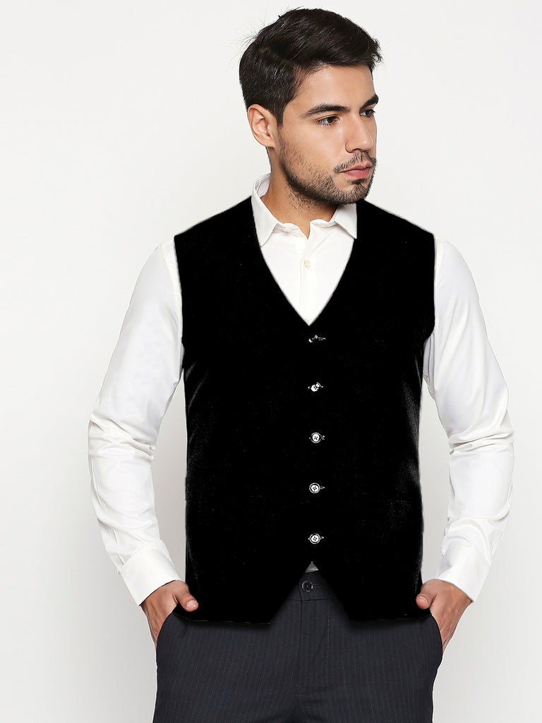 Blacksmith Black Soft Cotton Waist Coat for Men