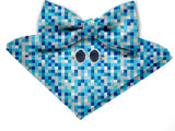 Blacksmith Water Blue Checks Adjustable Fashion Printed Bowtie and Matching Pocket Square Set for Men with Natural Stone Cufflink  - Bow ties for Tuxedo and Blazers