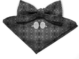 Blacksmith White and Black Zebra Adjustable Fashion Printed Bowtie and Matching Pocket Square Set for Men with Natural Stone Cufflink  - Bow ties for Tuxedo and Blazers