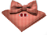 Blacksmith Red and Beige Checks Adjustable Fashion Printed Bowtie and Matching Pocket Square Set for Men with Natural Stone Cufflink  - Bow ties for Tuxedo and Blazers