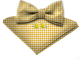 Blacksmith Yellow Gingham Checks Adjustable Fashion Printed Bowtie and Matching Pocket Square Set for Men with Natural Stone Cufflink  - Bow ties for Tuxedo and Blazers