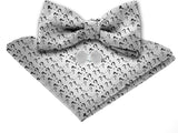 Blacksmith White Question Mark Adjustable Fashion Printed Bowtie and Matching Pocket Square Set for Men with Natural Stone Cufflink  - Bow ties for Tuxedo and Blazers