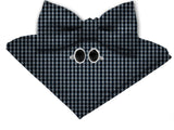 Blacksmith Black and Grey Checks Adjustable Fashion Printed Bowtie and Matching Pocket Square Set for Men with Natural Stone Cufflink  - Bow ties for Tuxedo and Blazers