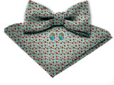 Blacksmith Flying Red and Green Hearts Adjustable Fashion Printed Bowtie and Matching Pocket Square Set for Men with Natural Stone Cufflink  - Bow ties for Tuxedo and Blazers