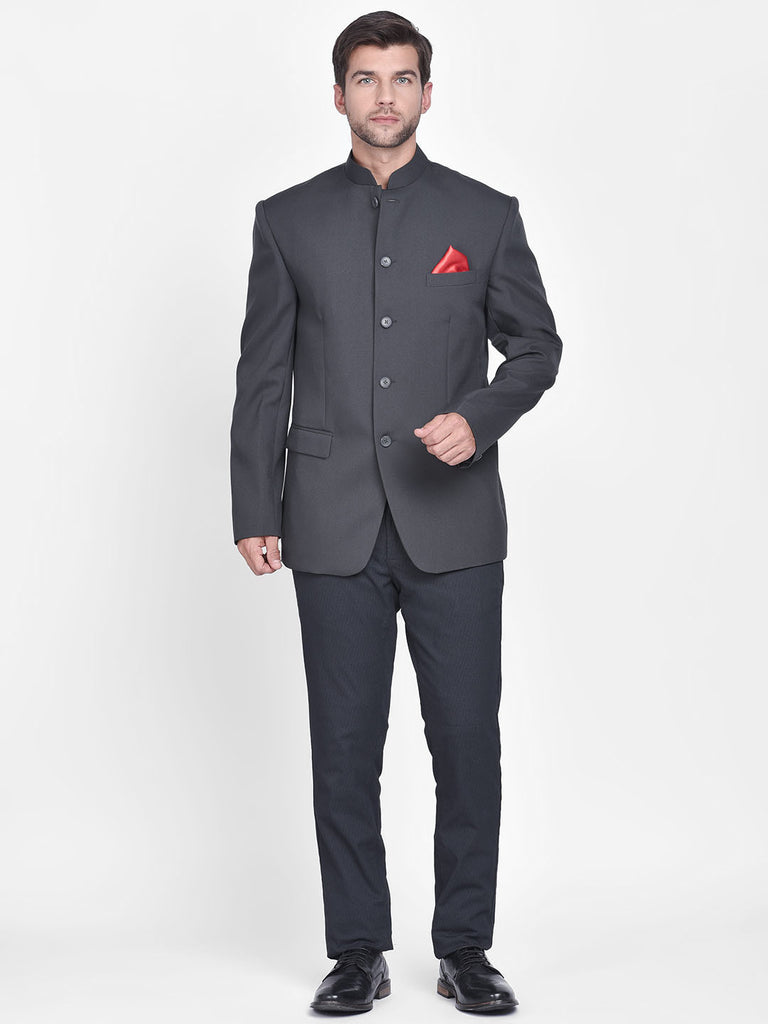 Blacksmith Grey Polyester Jodhpuri Blazer Jacket for Men