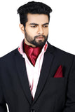 Blacksmith Maroon Satin Ascot Neck Scarf And Matching Pocket Square Set For Men