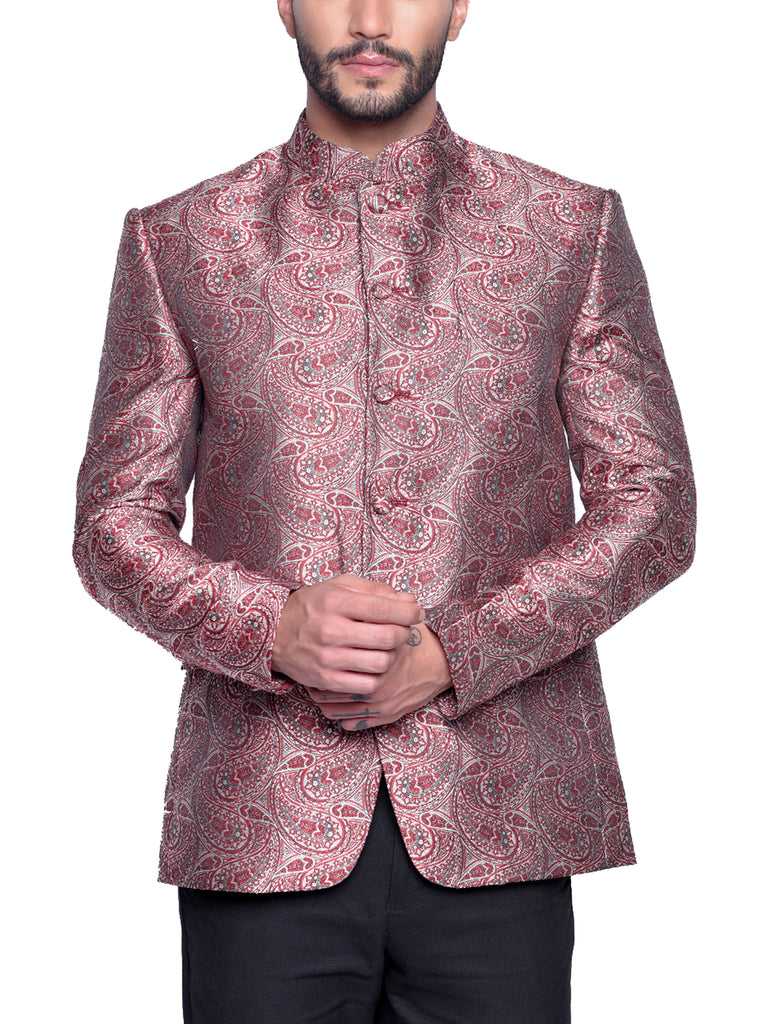 Blacksmith Red Paisley Jodhpuri Blazer Jacket for Men