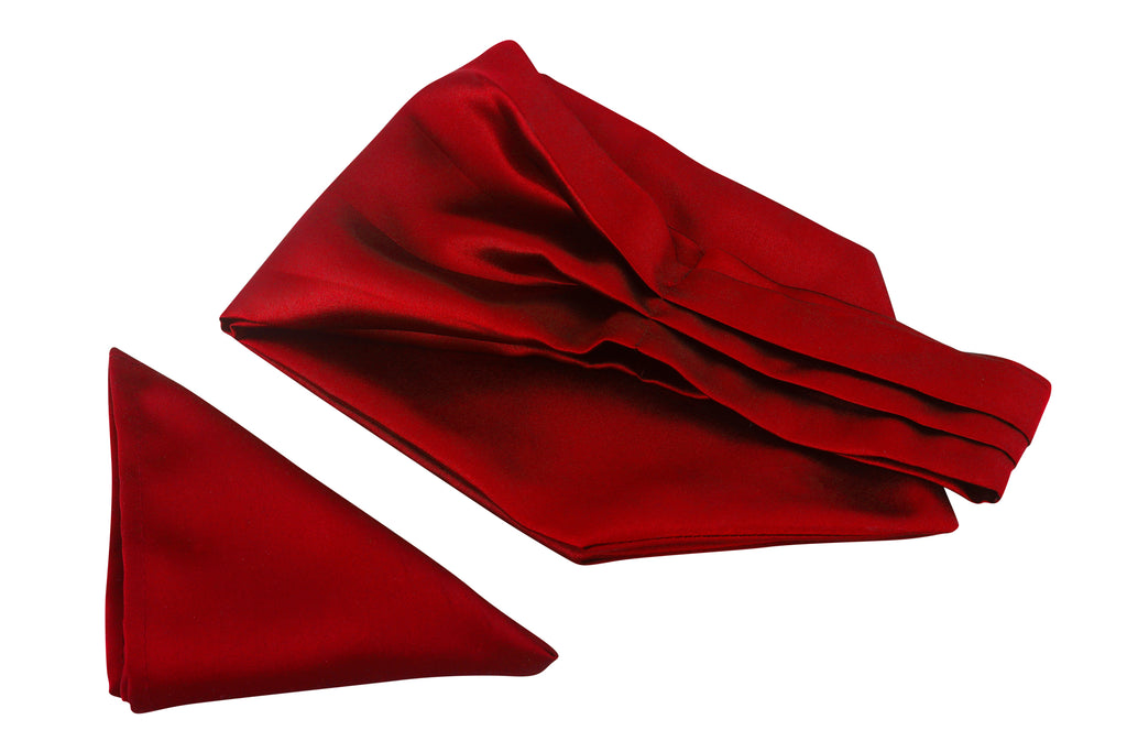 Blacksmith Red Satin Ascot Neck Scarf And Matching Pocket Square Set For Men