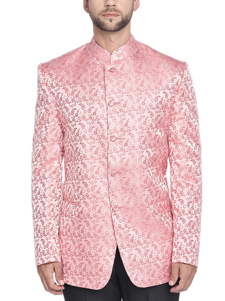 Blacksmith Pink Jacquard Paisley Jodhpuri Blazer Jacket for Men