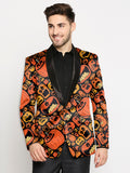 Blacksmith | Blacksmith Fashion | Blacksmith Black And Orange Pumpkin Printed Tuxedo For Men | Blacksmith suit for men.