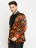 Blacksmith | Blacksmith Fashion | Blacksmith Black And Orange Pumpkin Printed Tuxedo For Men | Blacksmith suit for men.