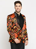 Blacksmith | Blacksmith Fashion | Blacksmith Black And Orange Pumpkin Printed Tuxedo For Men | Blacksmith suit for men.