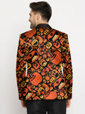 Blacksmith | Blacksmith Fashion | Blacksmith Black And Orange Pumpkin Printed Tuxedo For Men | Blacksmith suit for men.