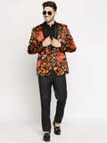 Blacksmith | Blacksmith Fashion | Blacksmith Black And Orange Pumpkin Printed Tuxedo For Men | Blacksmith suit for men.