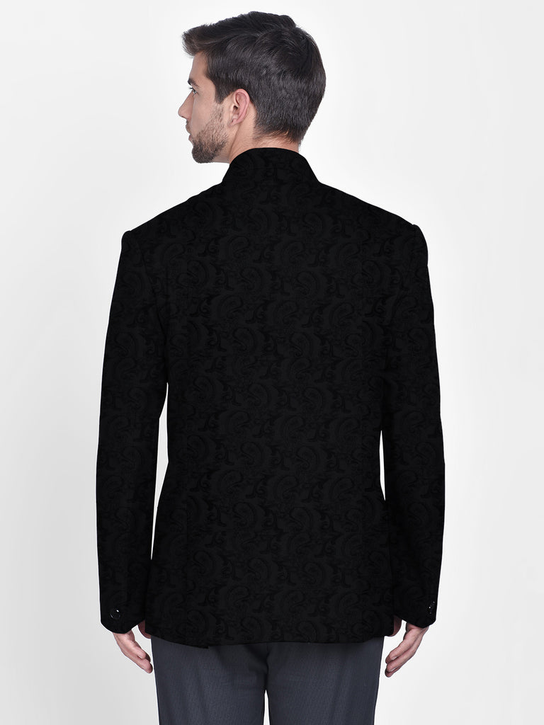 Blacksmith Black Jacquard Paisley Jodhpuri Blazer Jacket for Men