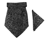 Blacksmith Black Paisley Cravat Stole And Matching Pocket Square Set For Men.