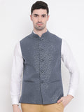 Blacksmith Grey Paisley Modi Jacket for Men - Grey Paisley Nehru Jacket for Men