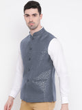 Blacksmith Grey Paisley Modi Jacket for Men - Grey Paisley Nehru Jacket for Men