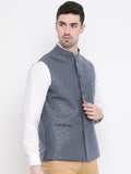 Blacksmith Grey Paisley Modi Jacket for Men - Grey Paisley Nehru Jacket for Men