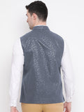 Blacksmith Grey Paisley Modi Jacket for Men - Grey Paisley Nehru Jacket for Men