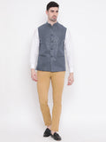 Blacksmith Grey Paisley Modi Jacket for Men - Grey Paisley Nehru Jacket for Men