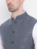 Blacksmith Grey Paisley Modi Jacket for Men - Grey Paisley Nehru Jacket for Men