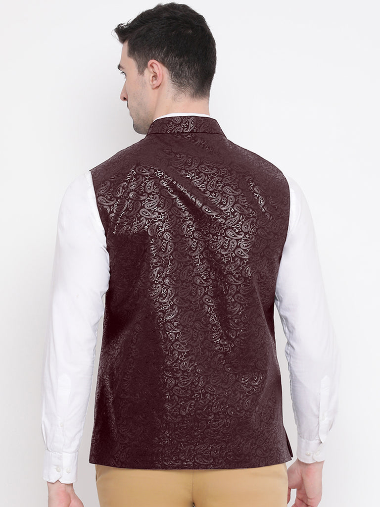 Deep Wine Nehru Jacket With Kurta And Pants – nehagursahani