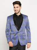 Blacksmith | Blacksmith Fashion | Blacksmith Blue And White Checks Printed Tuxedo For Men | Blacksmith suit for men.