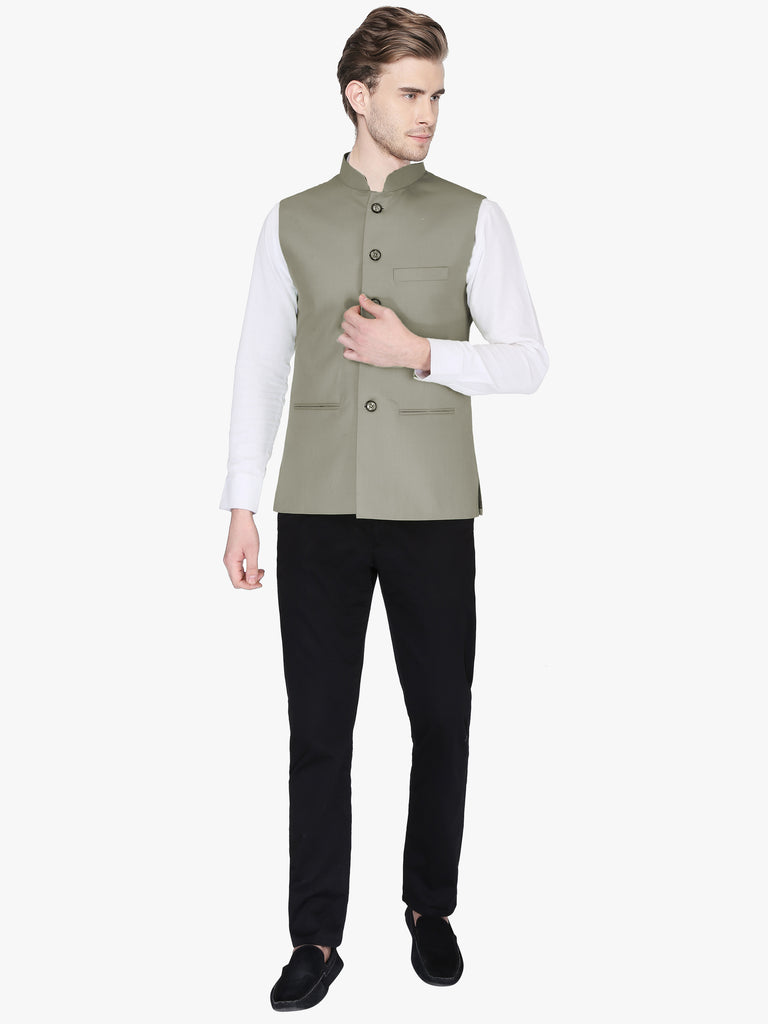 507438: Beige and Brown color family stitched Nehru jacket .