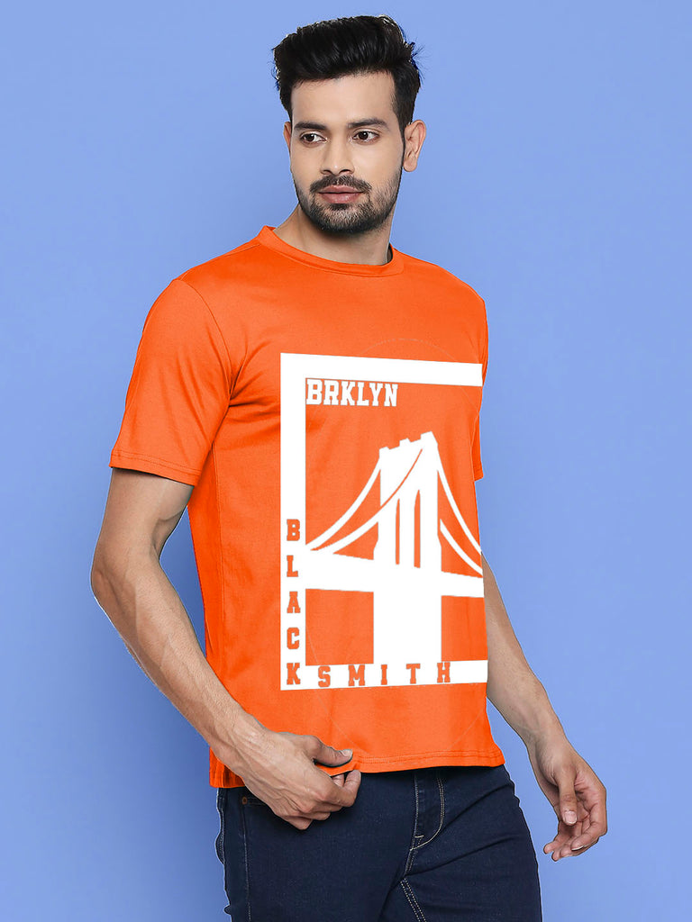 Blacksmith | Blacksmith Fashion | Blacksmith Orange With White 100% Soft Cotton Round Neck Printed T-shirt for Men