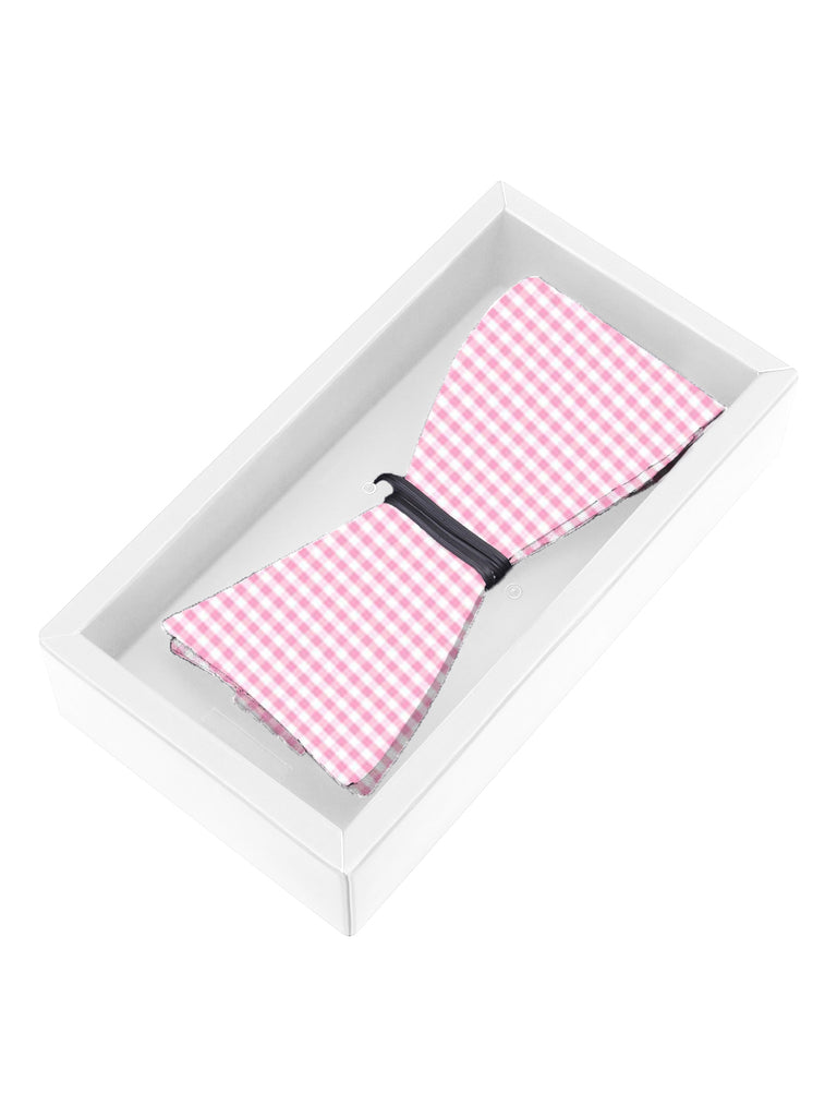 Blacksmith Baby Pink And White Checks Satin Adjustable Self Tie Open Bowtie for Men - Self Tie Bowties