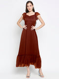 Blacksmith | Blacksmith Fashion | Blacksmith Brown Women Party Wear Maxi Dress.