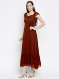 Blacksmith | Blacksmith Fashion | Blacksmith Brown Women Party Wear Maxi Dress.