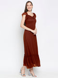 Blacksmith | Blacksmith Fashion | Blacksmith Brown Women Party Wear Maxi Dress.