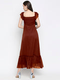 Blacksmith | Blacksmith Fashion | Blacksmith Brown Women Party Wear Maxi Dress.